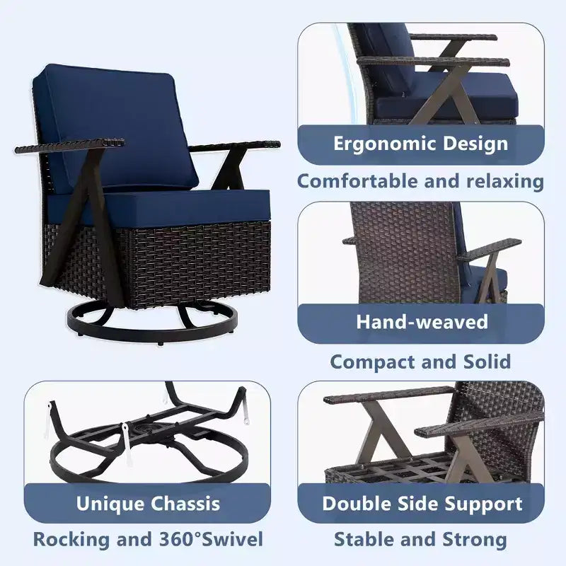 Set da Esterno UPTIOT a 7 Pezzi: Divano a 3 Posti, 2 Poltrone Girevoli a Dondolo, 2 Sedie Singole e 2 Pouf per il Comfort del Patio