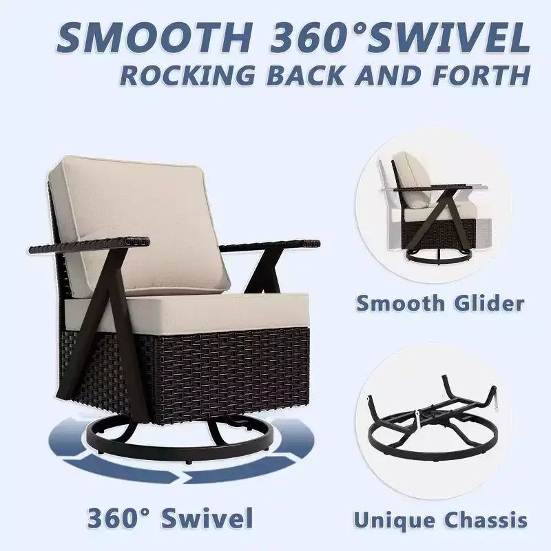 Set da Esterno UPTIOT a 7 Pezzi: Divano a 3 Posti, 2 Poltrone Girevoli a Dondolo, 2 Sedie Singole e 2 Pouf per il Comfort del Patio