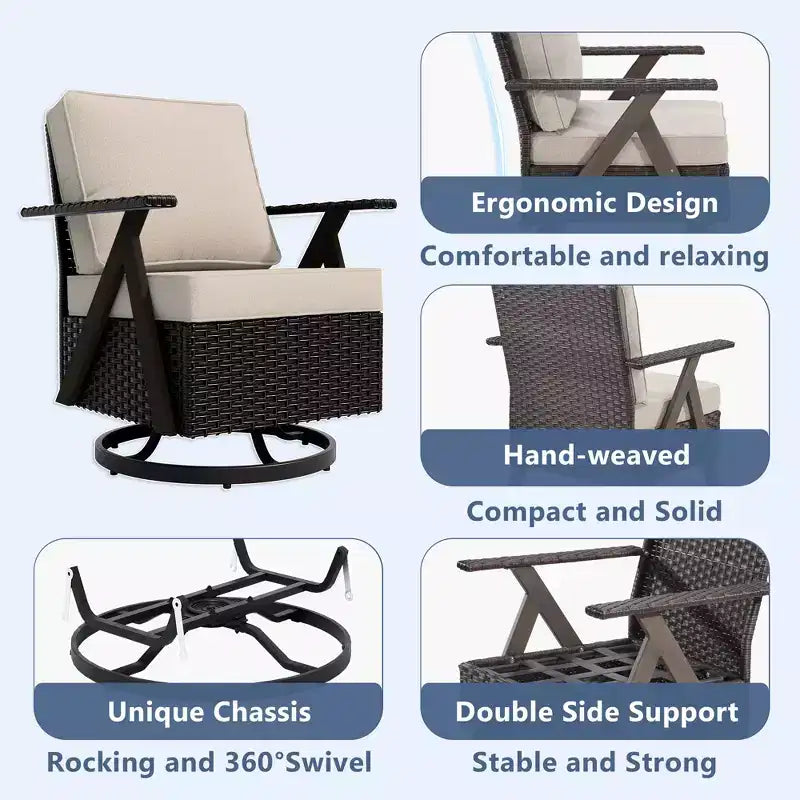 Set da Esterno UPTIOT a 7 Pezzi: Divano a 3 Posti, 2 Poltrone Girevoli a Dondolo, 2 Sedie Singole e 2 Pouf per il Comfort del Patio
