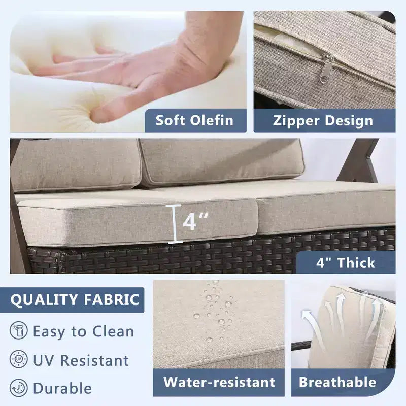 Set da Esterno UPTIOT a 7 Pezzi: Divano a 3 Posti, 2 Poltrone Girevoli a Dondolo, 2 Sedie Singole e 2 Pouf per il Comfort del Patio