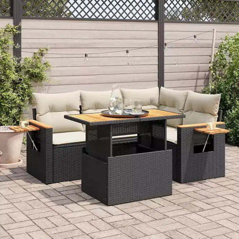 vidaXL Set Divano da Giardino a 4 Pezzi con Cuscini in Polyrattan e Acacia