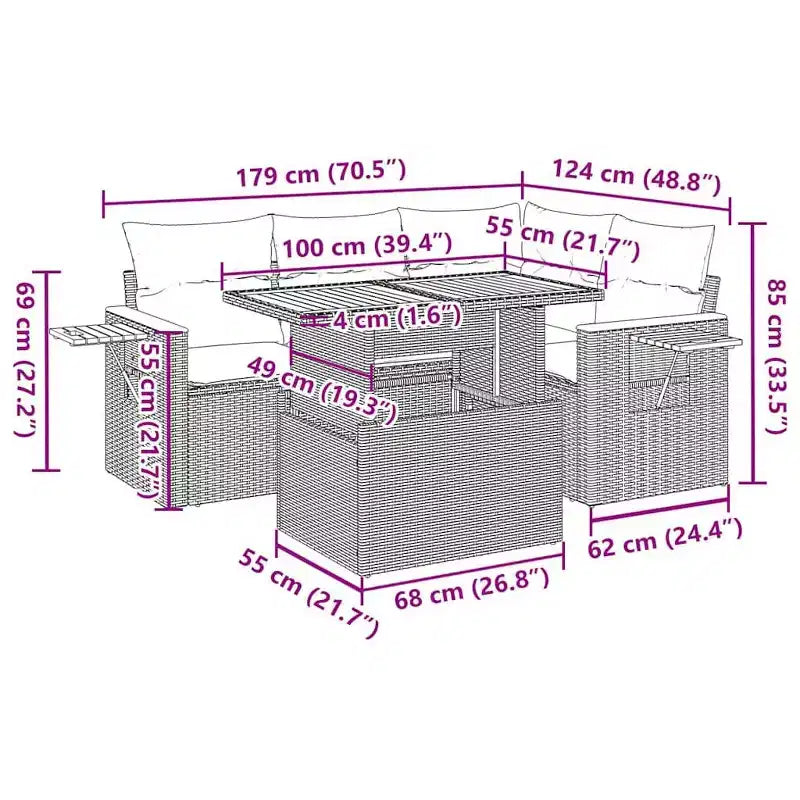 vidaXL Set Divano da Giardino a 4 Pezzi con Cuscini in Polyrattan e Acacia