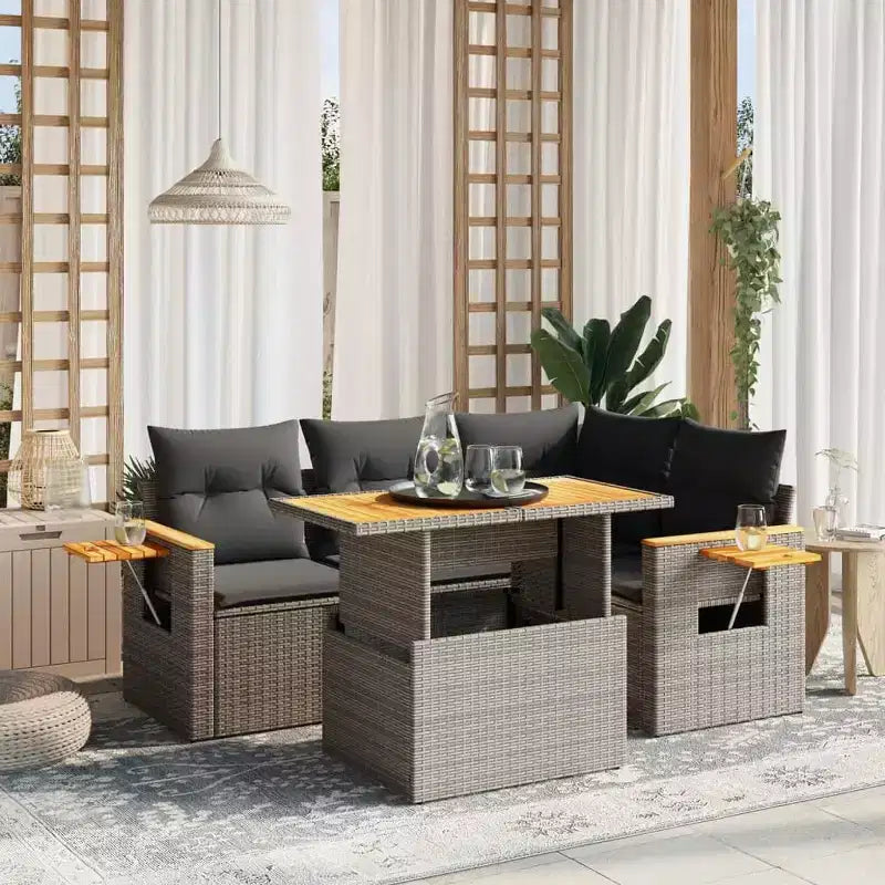 vidaXL Set Divano da Giardino a 4 Pezzi con Cuscini in Polyrattan e Acacia