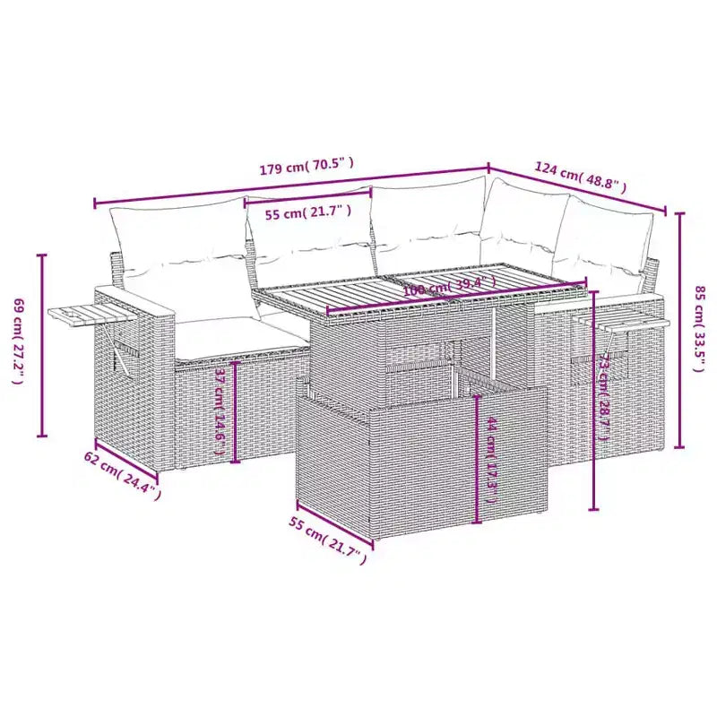 vidaXL Set Divano da Giardino a 4 Pezzi con Cuscini in Polyrattan e Acacia