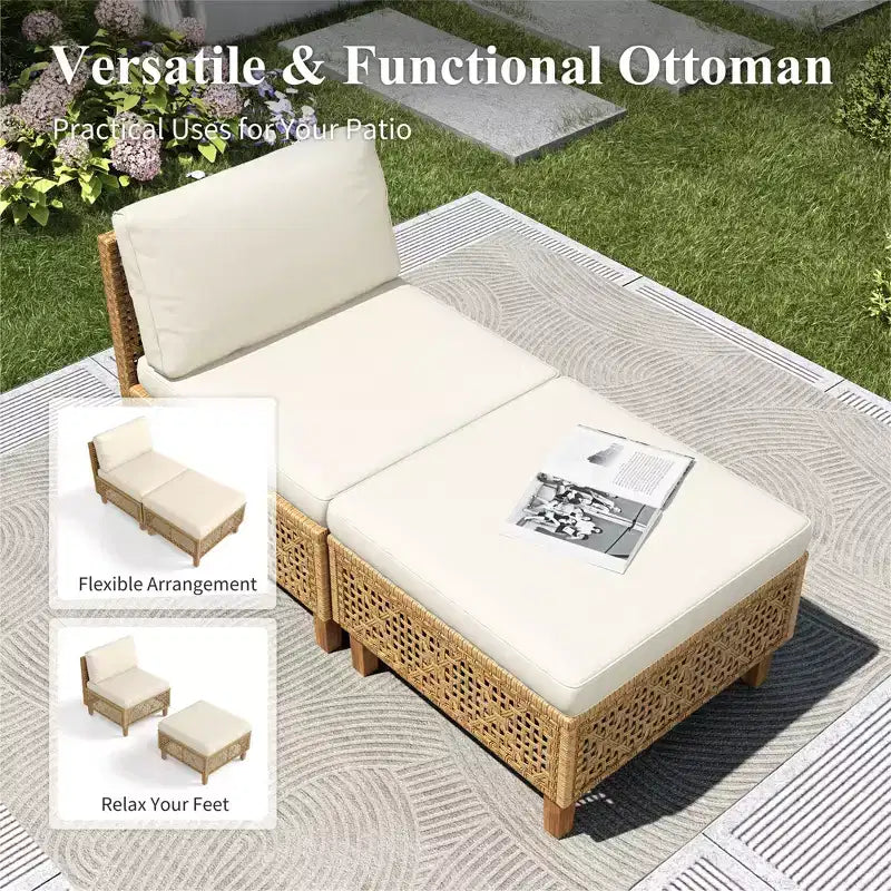 Divani Sezionali da Esterno in Rattan Intrecciato di Captiva Designs con Poggiapiedi e Cuscini