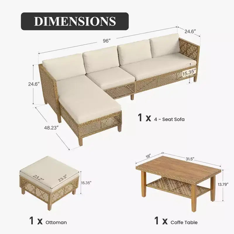 Divani Sezionali da Esterno in Rattan Intrecciato di Captiva Designs con Poggiapiedi e Cuscini