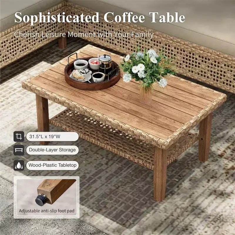 Divani Sezionali da Esterno in Rattan Intrecciato di Captiva Designs con Poggiapiedi e Cuscini