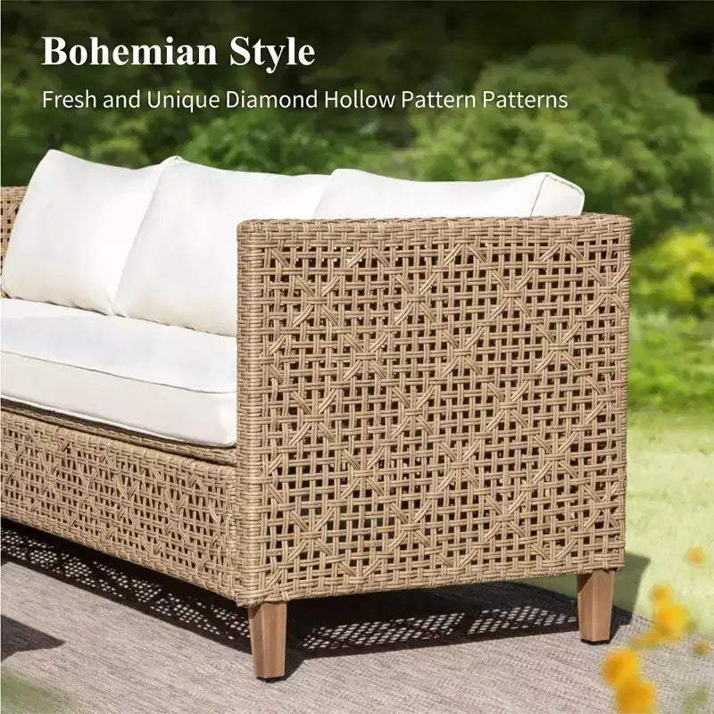 Divani Sezionali da Esterno in Rattan Intrecciato di Captiva Designs con Poggiapiedi e Cuscini