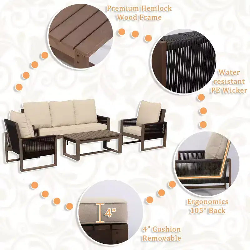 Set da Esterno UPTIOT con Legno di Tsuga di Alta Qualità e Comfort Resistente all'Acqua