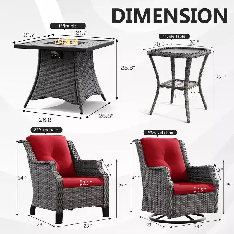 Set da esterno UPTIOT da 6 pezzi con sedie girevoli, poltrone, tavolino e braciere