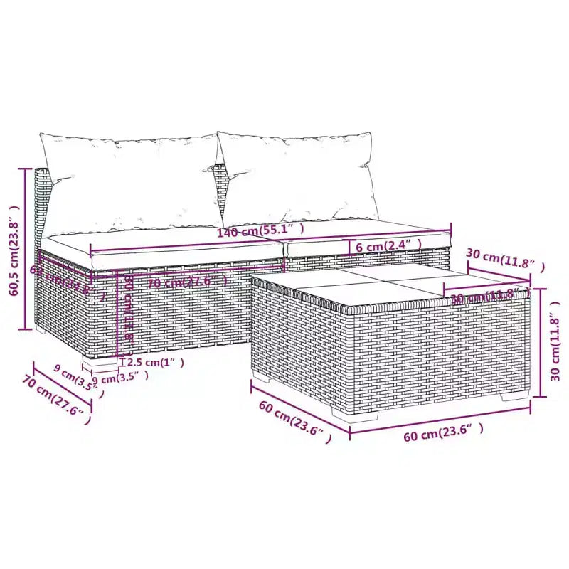 vidaXL Salotto da Giardino in PE Rattan Modulare Medio