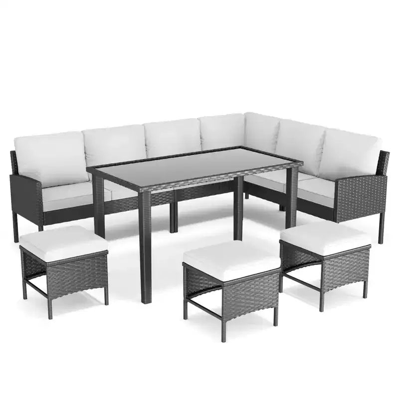 CLIHOME Set di mobili da esterno da 7 pezzi, set da conversazione per patio, mobili da patio per piccoli spazi