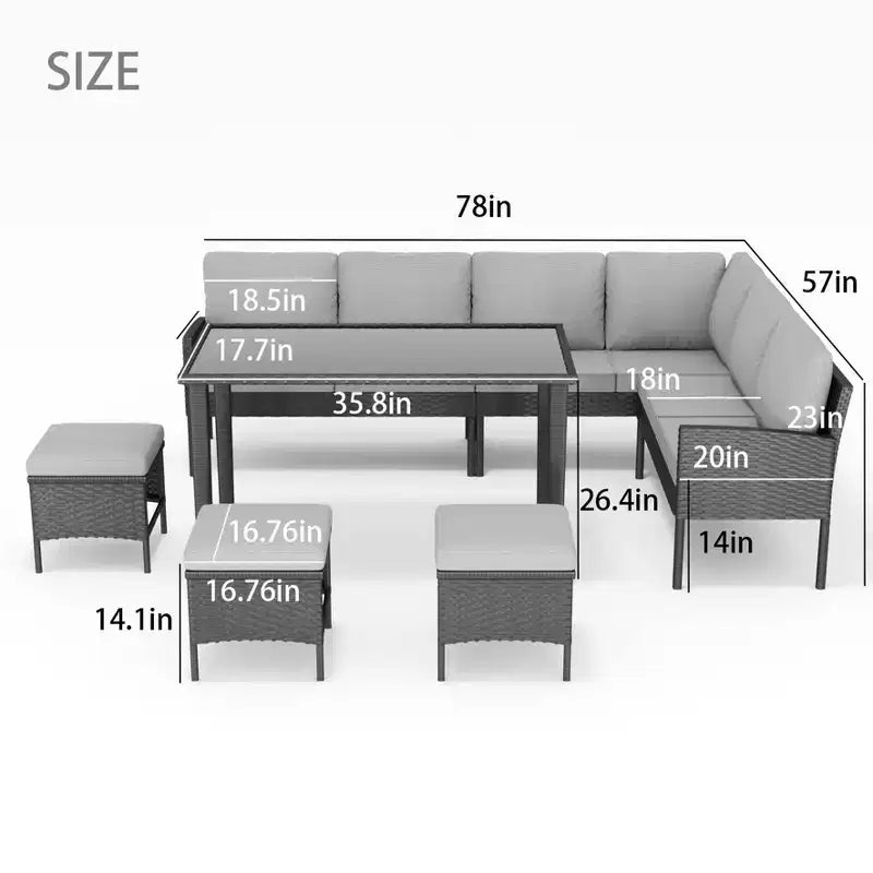 CLIHOME Set di mobili da esterno da 7 pezzi, set da conversazione per patio, mobili da patio per piccoli spazi