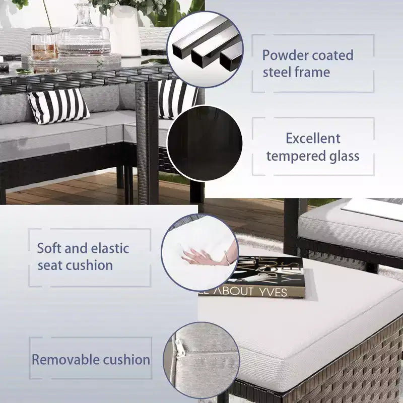 CLIHOME Set di mobili da esterno da 7 pezzi, set da conversazione per patio, mobili da patio per piccoli spazi