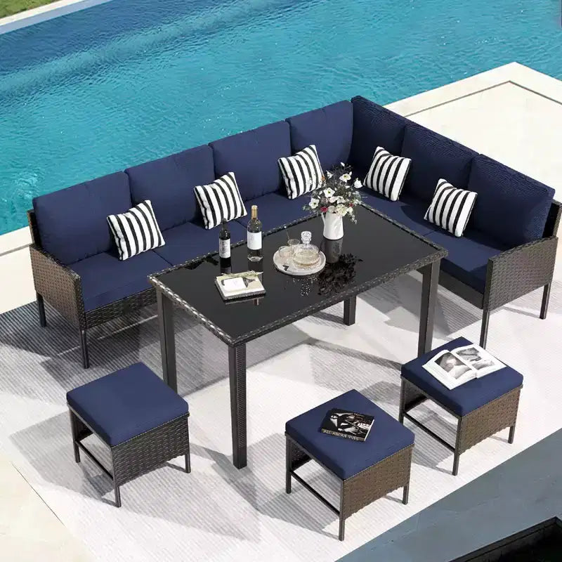 CLIHOME Set di mobili da esterno da 7 pezzi, set da conversazione per patio, mobili da patio per piccoli spazi