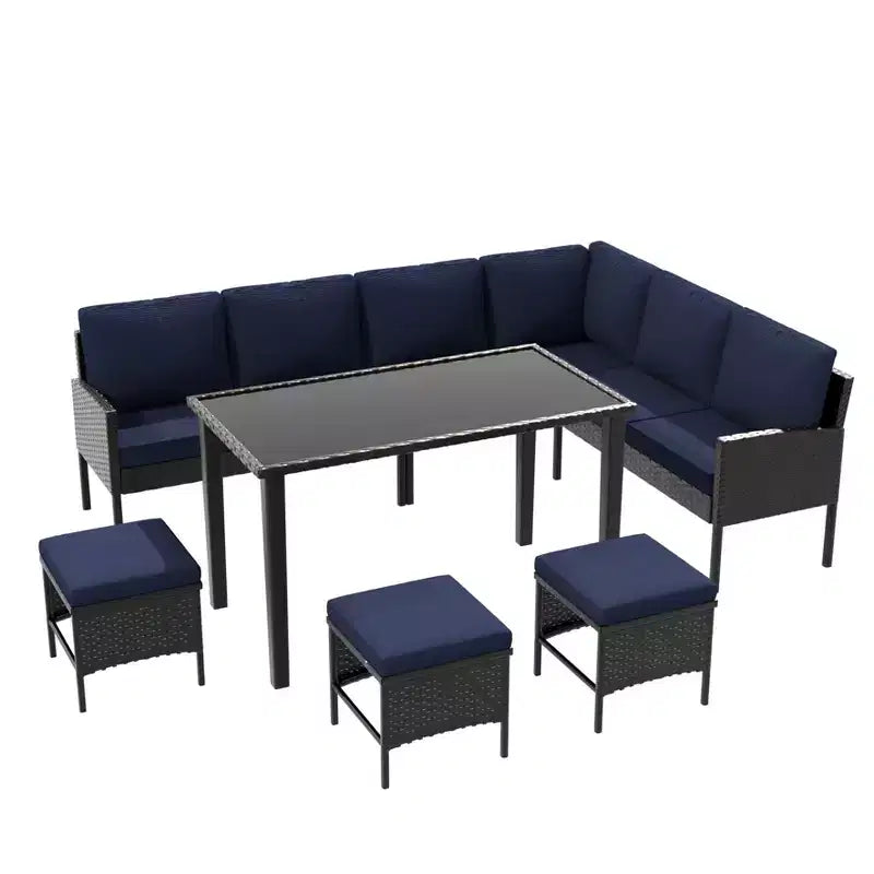 CLIHOME Set di mobili da esterno da 7 pezzi, set da conversazione per patio, mobili da patio per piccoli spazi