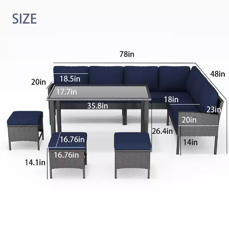 CLIHOME Set di mobili da esterno da 7 pezzi, set da conversazione per patio, mobili da patio per piccoli spazi