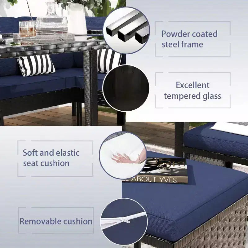 CLIHOME Set di mobili da esterno da 7 pezzi, set da conversazione per patio, mobili da patio per piccoli spazi