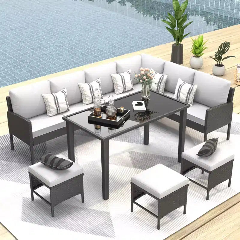 CLIHOME Set di mobili da esterno da 7 pezzi, set da conversazione per patio, mobili da patio per piccoli spazi