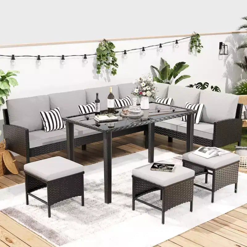 CLIHOME Set di mobili da esterno da 7 pezzi, set da conversazione per patio, mobili da patio per piccoli spazi