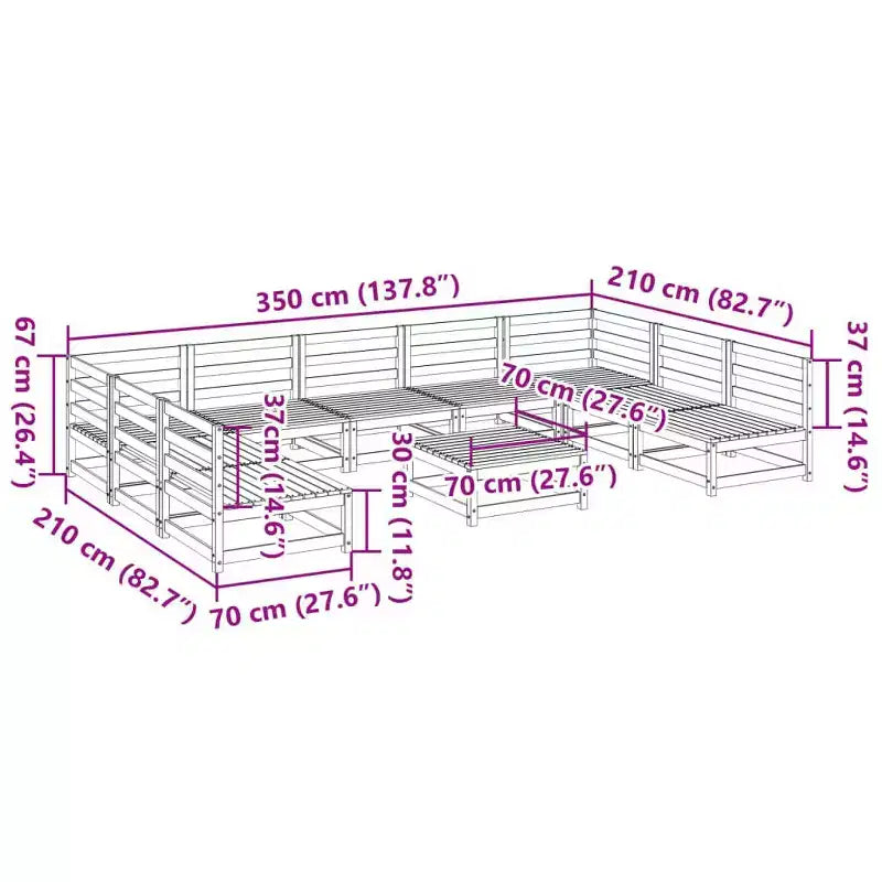 vidaXL Set Divani da Giardino Legno Massello di Pino Naturale Grande Modulare