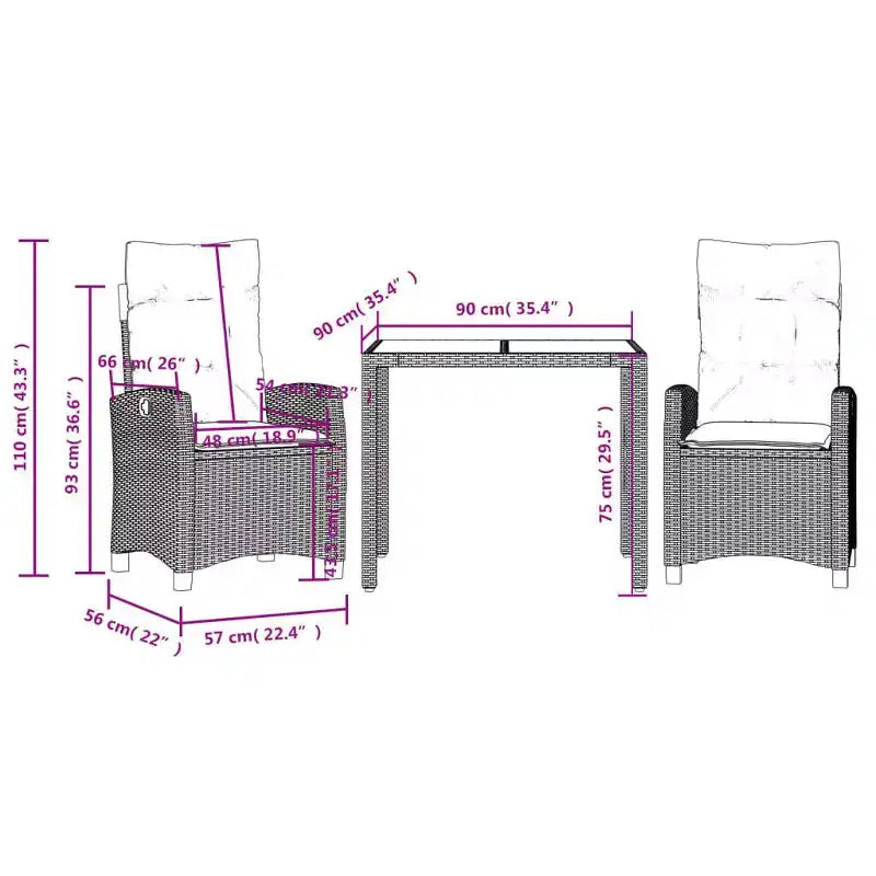 vidaXL Set da pranzo da esterno con cuscini, in polyrattan