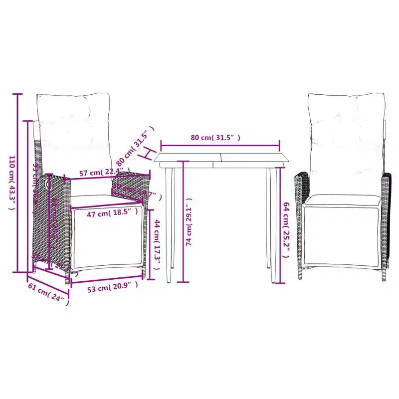 vidaXL Set da pranzo da esterno con cuscini in polyrattan