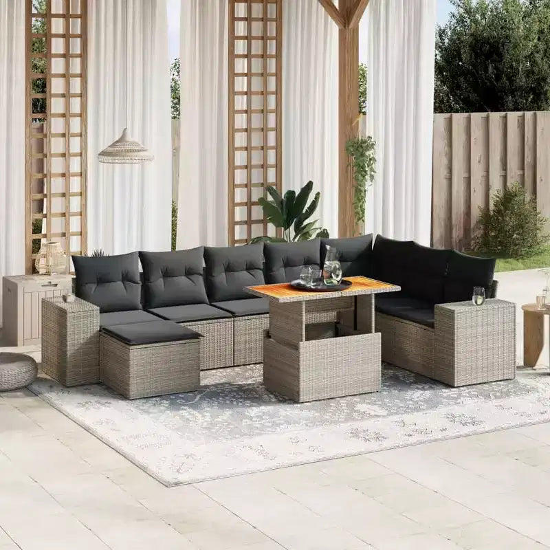 Set divani da esterno vidaXL con cuscini e vano portaoggetti