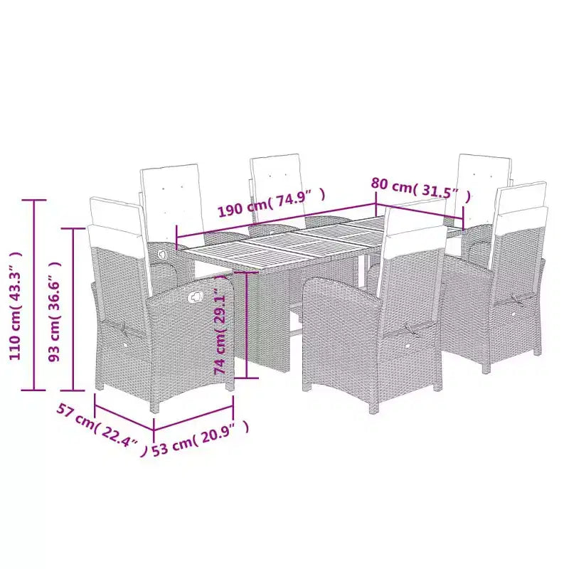 Set da pranzo da esterno in polyrattan vidaXL con cuscini
