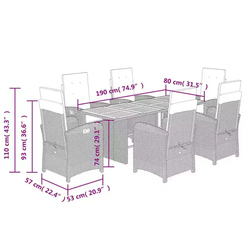 Set da pranzo da esterno in polyrattan vidaXL con cuscini