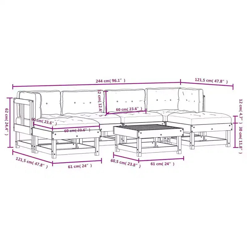 vidaXL Set divani da esterno con cuscini - Legno massello rustico
