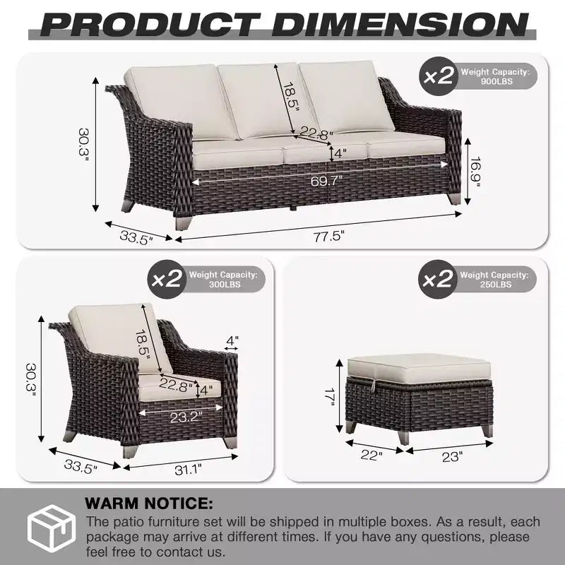 Set da patio da esterno UPTIOT con due divani, sedie, pouf e tavolo con braciere per riunioni spaziose