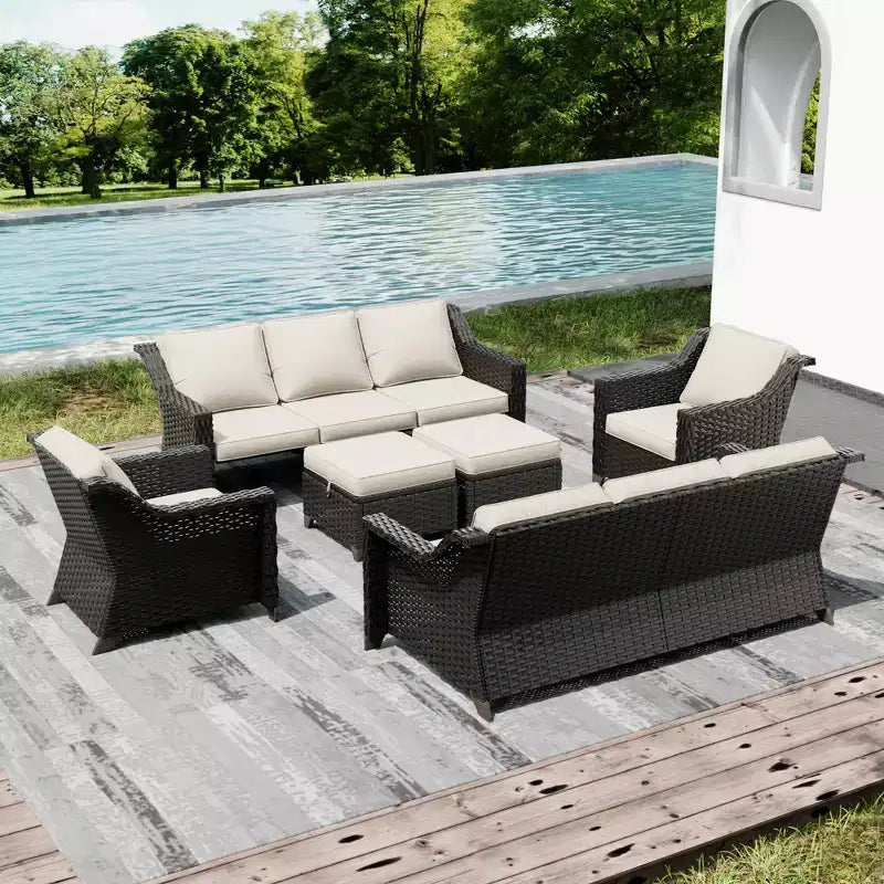 Set da patio da esterno UPTIOT con due divani, sedie, pouf e tavolo con braciere per riunioni spaziose