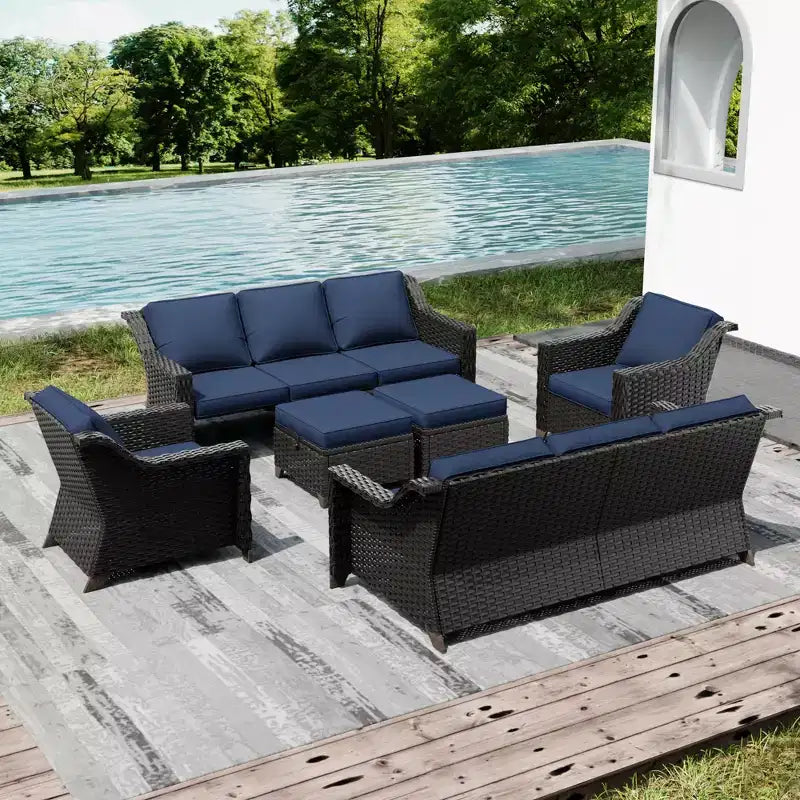 Set da patio da esterno UPTIOT con due divani, sedie, pouf e tavolo con braciere per riunioni spaziose