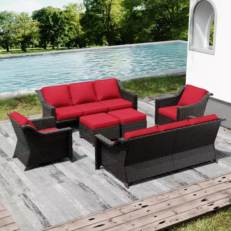 Set da patio da esterno UPTIOT con due divani, sedie, pouf e tavolo con braciere per riunioni spaziose