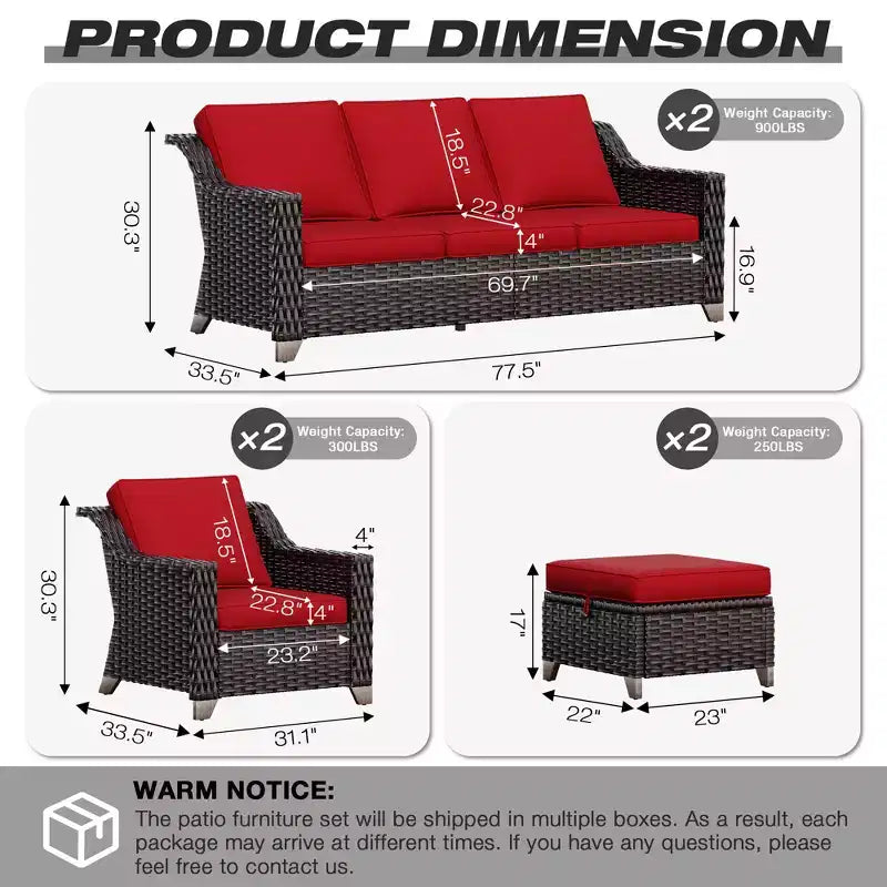 Set da patio da esterno UPTIOT con due divani, sedie, pouf e tavolo con braciere per riunioni spaziose