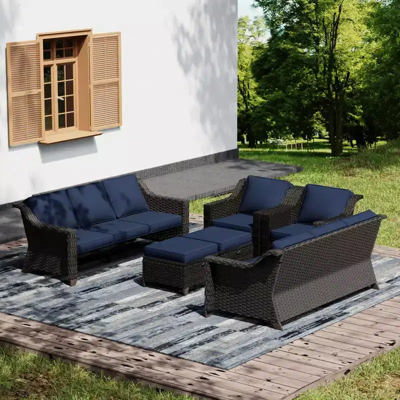 Set da patio da esterno UPTIOT con due divani, sedie, pouf e tavolo con braciere per riunioni spaziose
