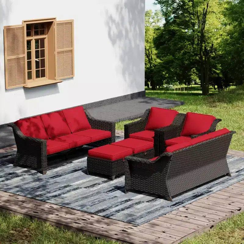 Set da patio da esterno UPTIOT con due divani, sedie, pouf e tavolo con braciere per riunioni spaziose
