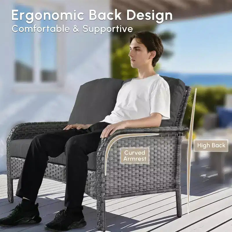 HOMLUX Set da salotto da esterno in vimini, 2 pezzi, per patio, per tutte le stagioni, per portico, terrazza, balcone, giardino