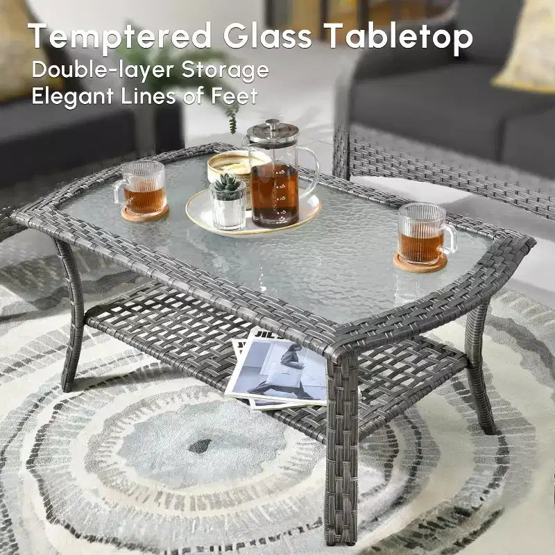 HOMLUX Set da salotto da esterno in vimini, 2 pezzi, per patio, per tutte le stagioni, per portico, terrazza, balcone, giardino