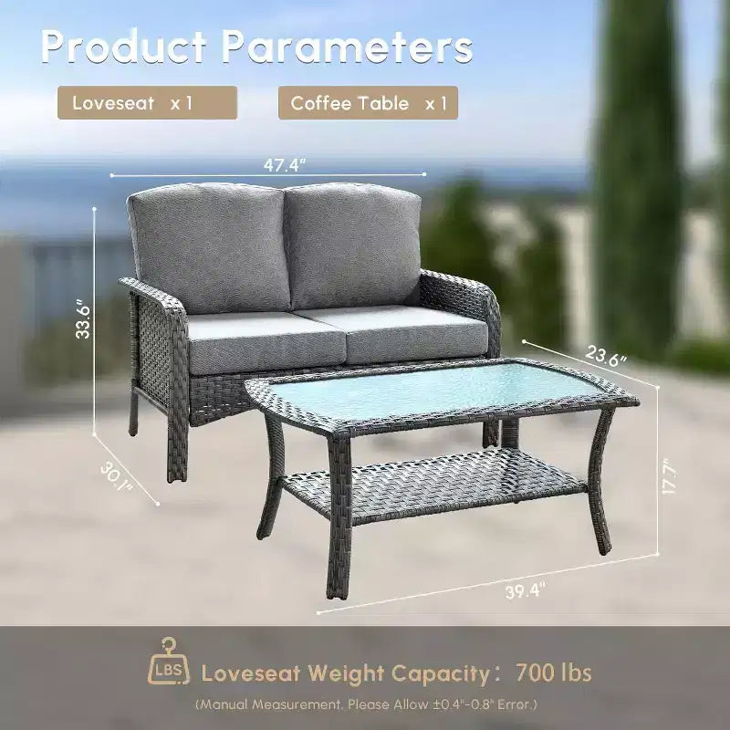 HOMLUX Set da salotto da esterno in vimini, 2 pezzi, per patio, per tutte le stagioni, per portico, terrazza, balcone, giardino