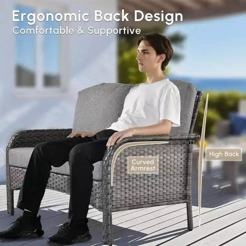 HOMLUX Set da salotto da esterno in vimini, 2 pezzi, per patio, per tutte le stagioni, per portico, terrazza, balcone, giardino