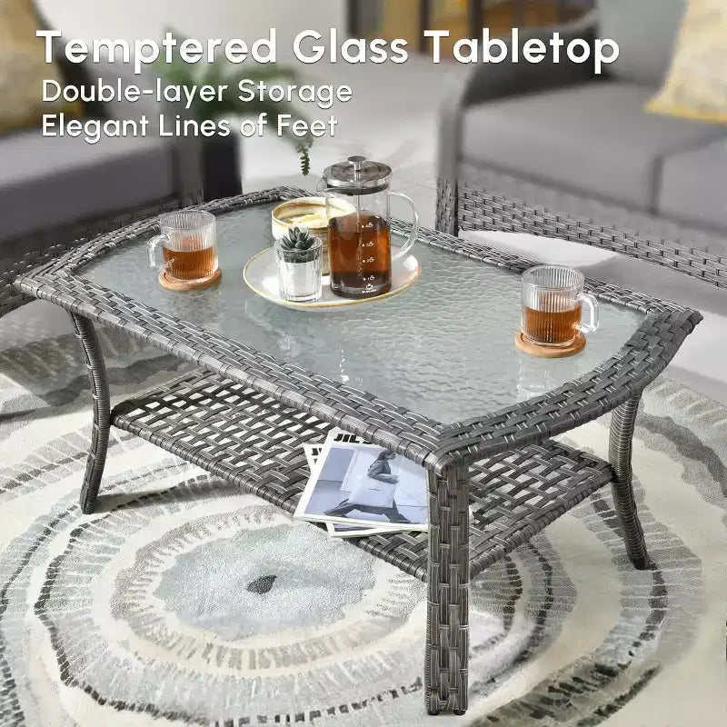 HOMLUX Set da salotto da esterno in vimini, 2 pezzi, per patio, per tutte le stagioni, per portico, terrazza, balcone, giardino