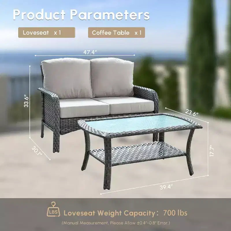 HOMLUX Set da salotto da esterno in vimini, 2 pezzi, per patio, per tutte le stagioni, per portico, terrazza, balcone, giardino