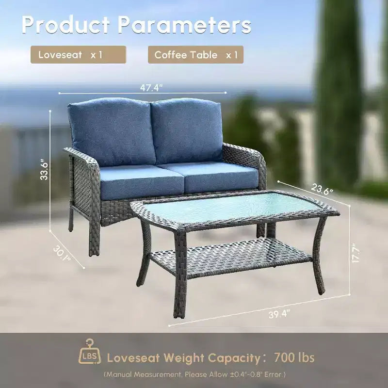 HOMLUX Set da salotto da esterno in vimini, 2 pezzi, per patio, per tutte le stagioni, per portico, terrazza, balcone, giardino