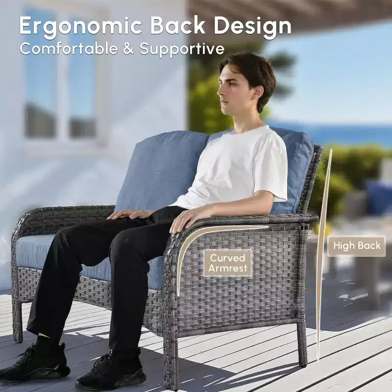 HOMLUX Set da salotto da esterno in vimini, 2 pezzi, per patio, per tutte le stagioni, per portico, terrazza, balcone, giardino