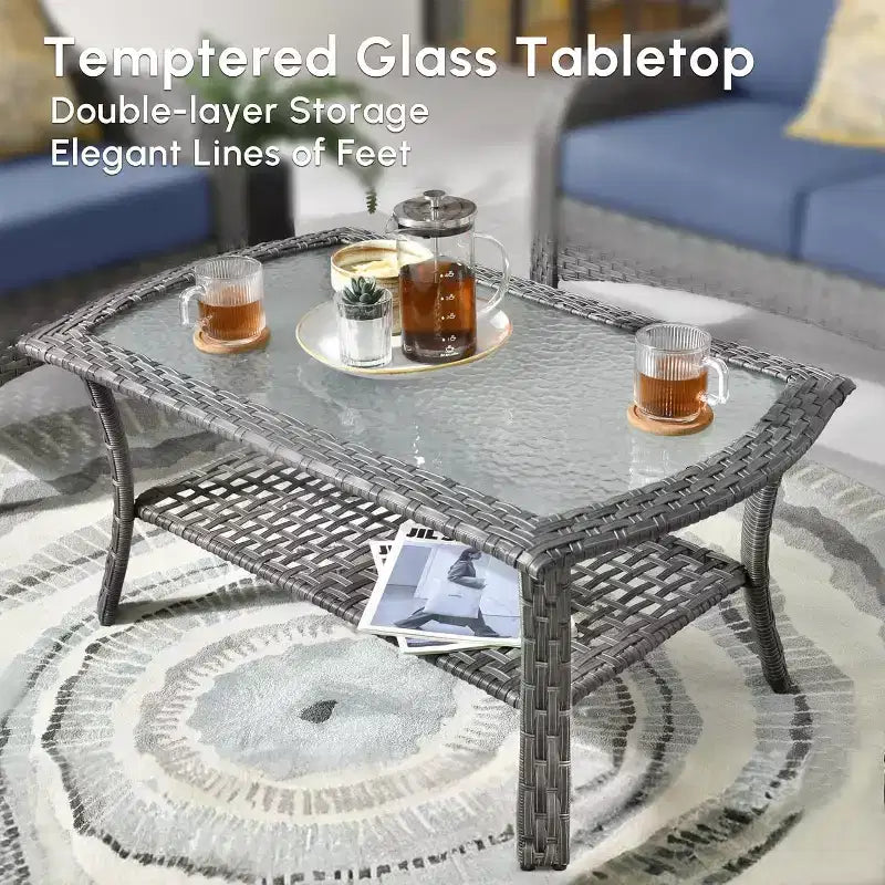 HOMLUX Set da salotto da esterno in vimini, 2 pezzi, per patio, per tutte le stagioni, per portico, terrazza, balcone, giardino