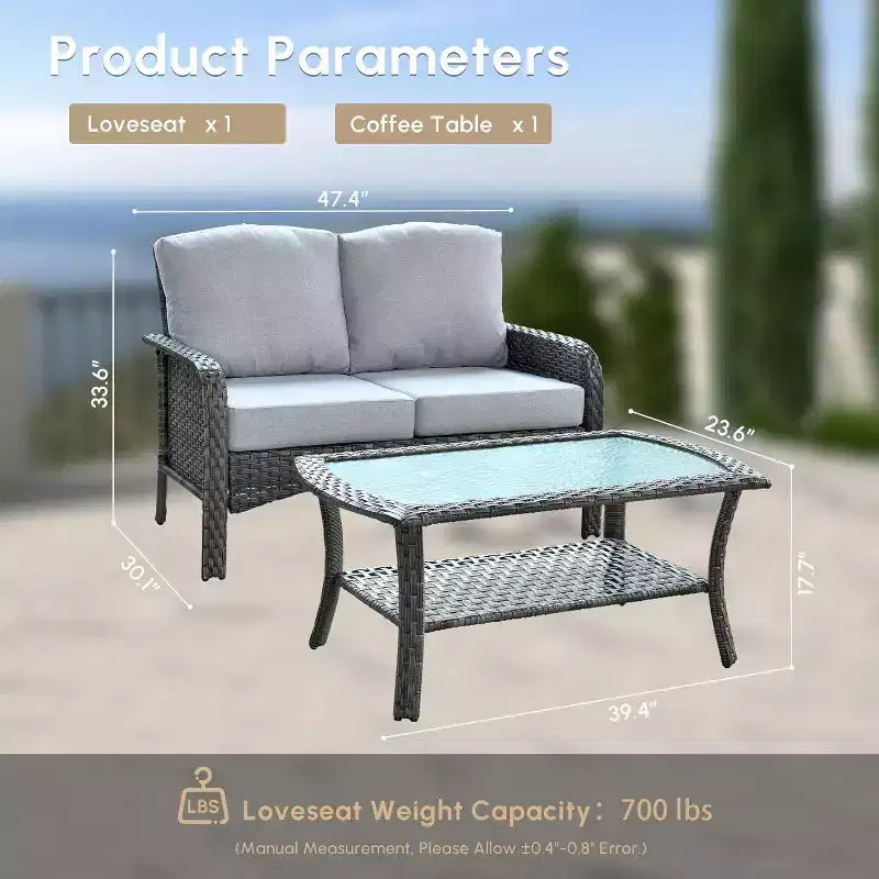 HOMLUX Set da salotto da esterno in vimini, 2 pezzi, per patio, per tutte le stagioni, per portico, terrazza, balcone, giardino