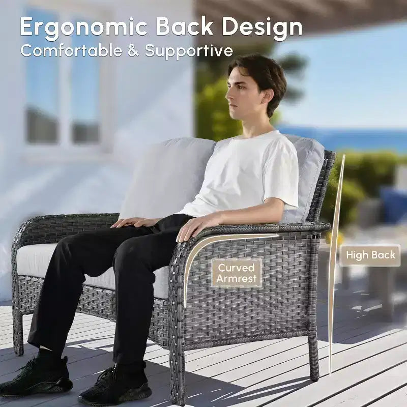 HOMLUX Set da salotto da esterno in vimini, 2 pezzi, per patio, per tutte le stagioni, per portico, terrazza, balcone, giardino