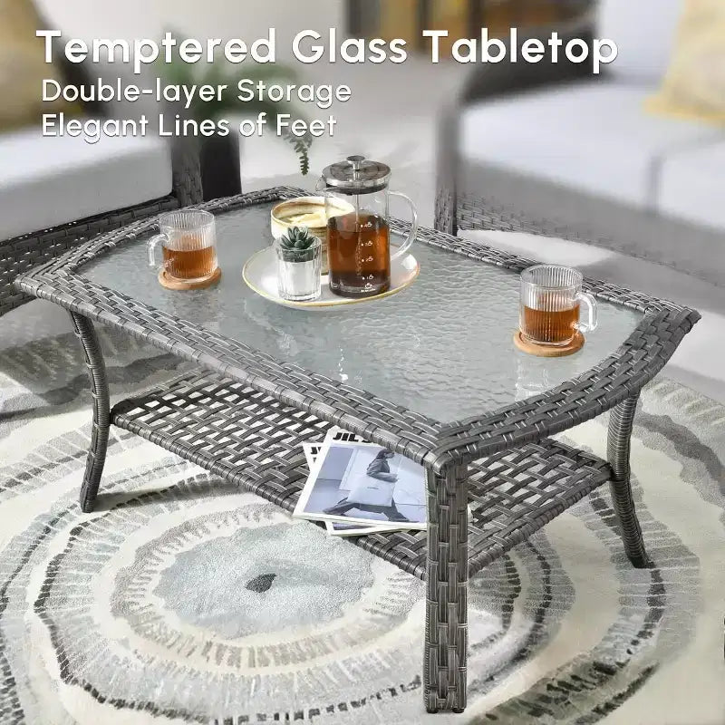 HOMLUX Set da salotto da esterno in vimini, 2 pezzi, per patio, per tutte le stagioni, per portico, terrazza, balcone, giardino